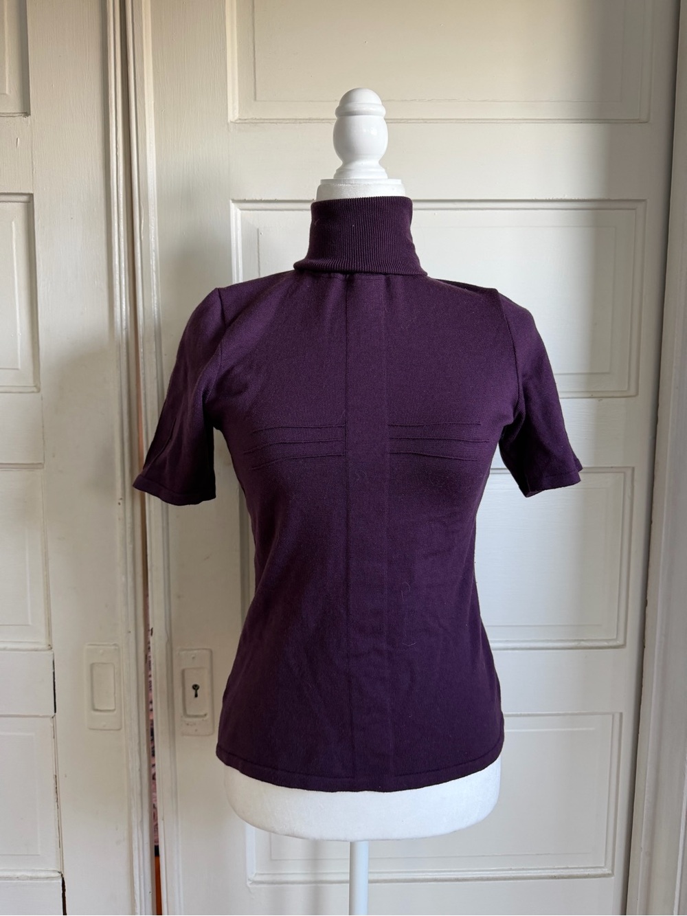 Versace Plum Short-Sleeve Turtleneck Top